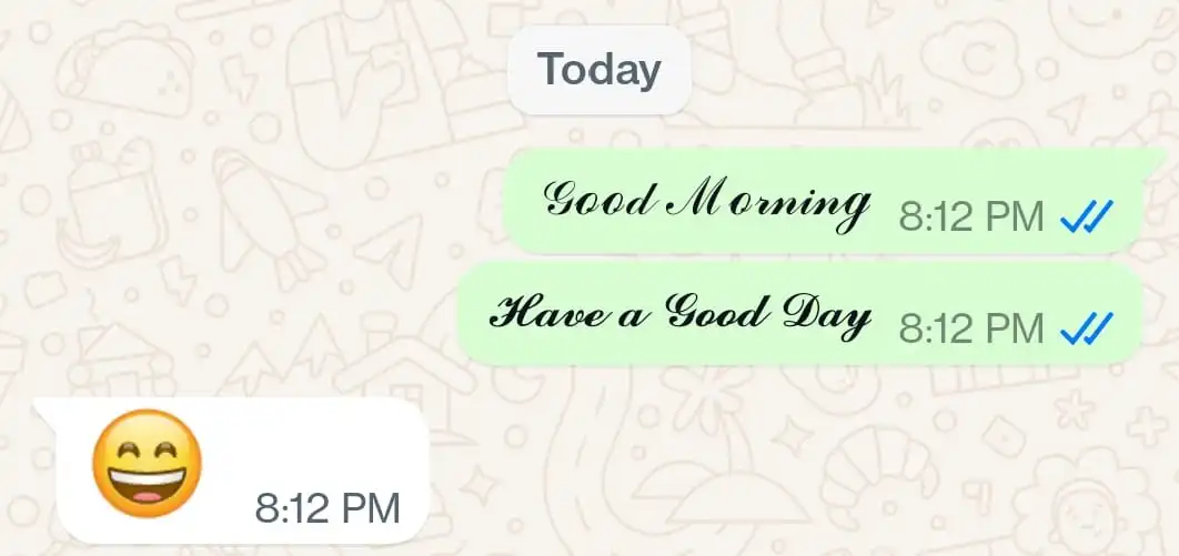 Preview of Cursive text on WhatsApp
